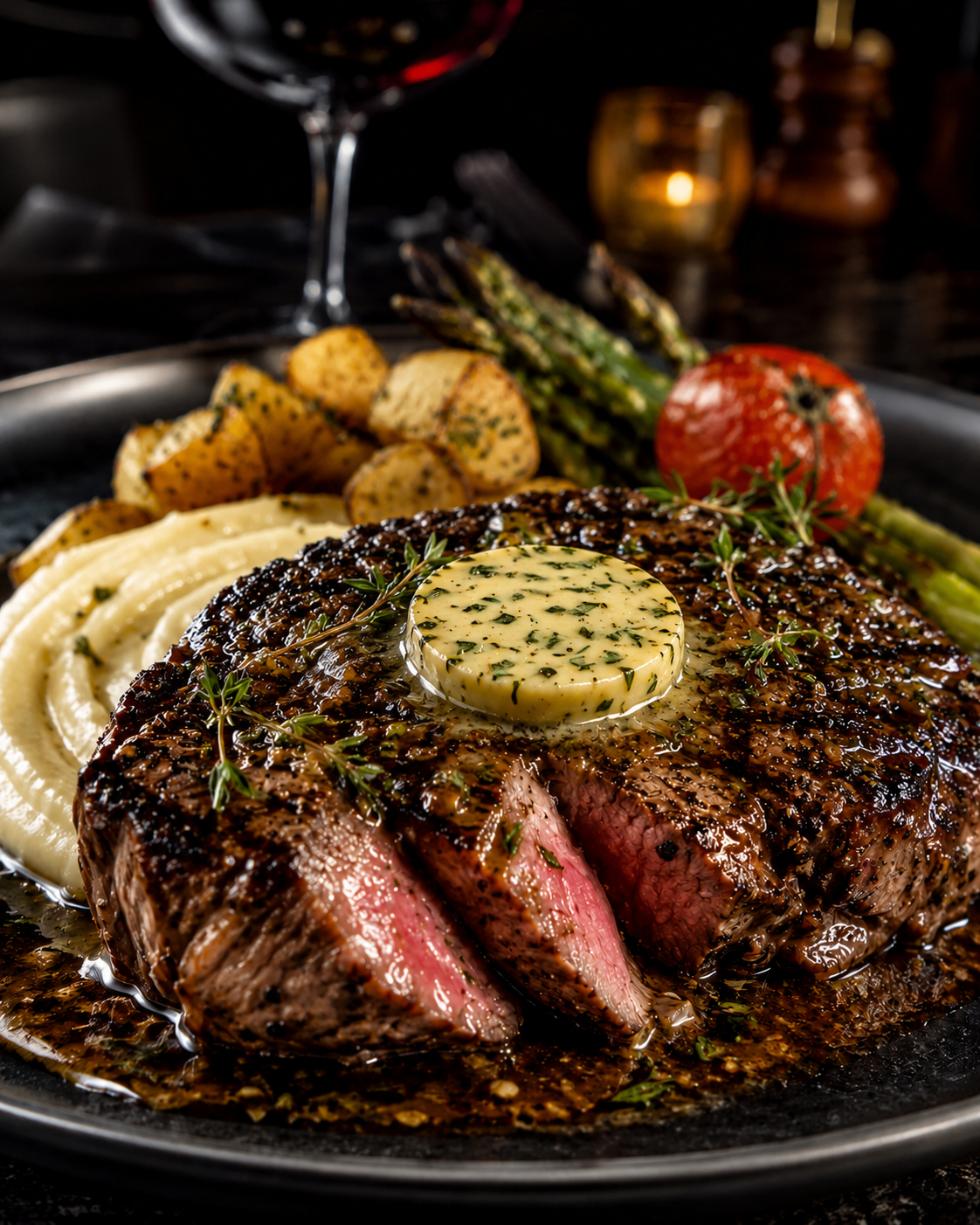 The Garlic Steak med hvitløkssmør, rosa kjerne og Pommes Anna hos Trondheim Biffhus