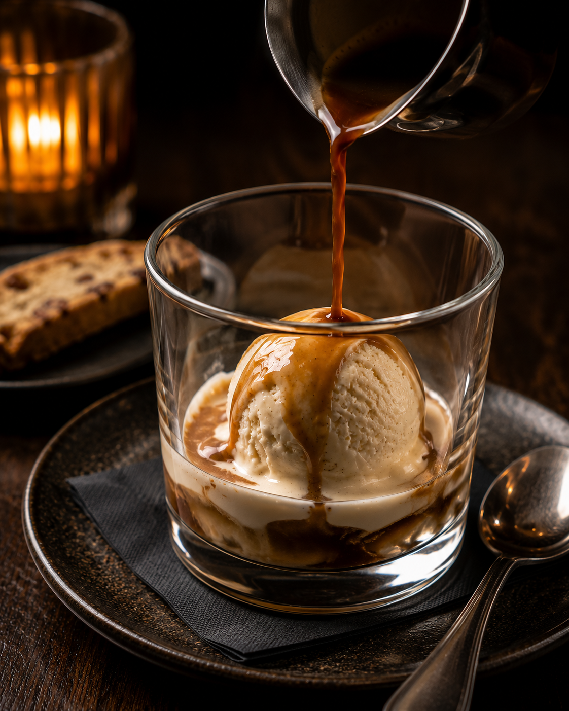 Affogato med vaniljegelato og dobbel espresso