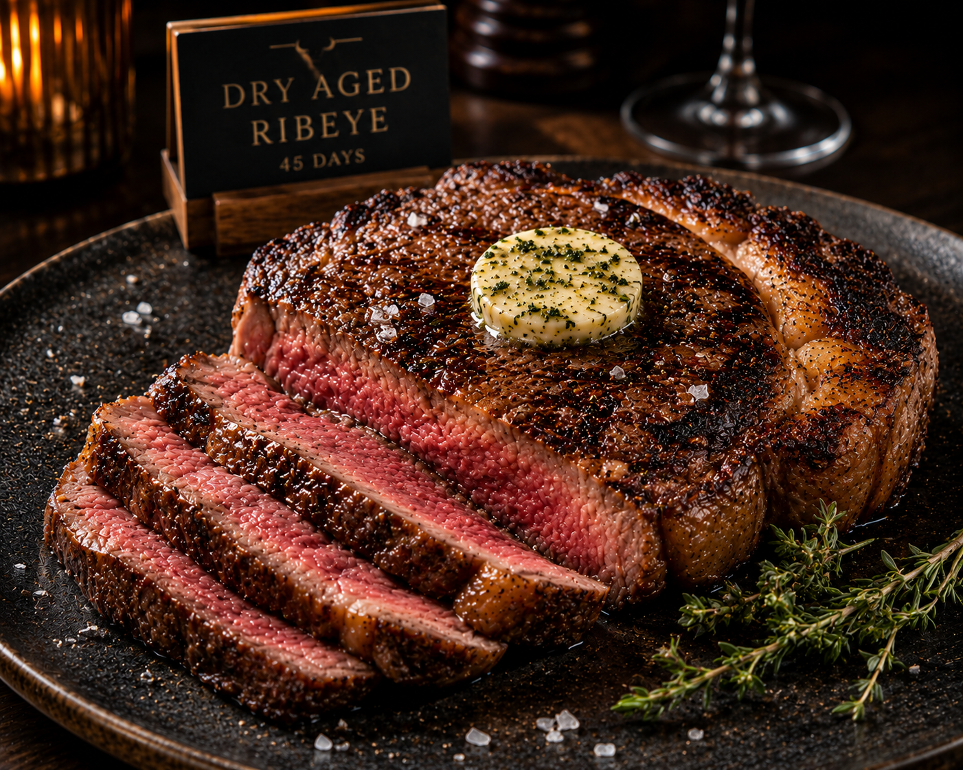Dry Aged Ribeye med hvitløkssmør og stekeskorpe