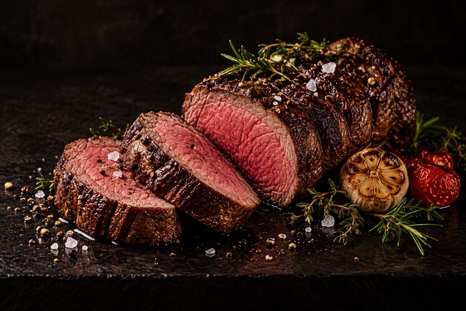 Illustrasjon av The Chateaubriand med urter og hvitløk.