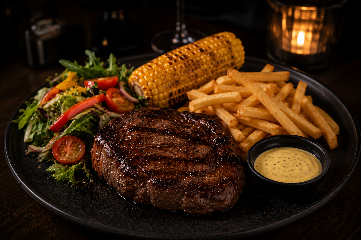 Biff med sjøkreps og mørk steakhouse-stemning